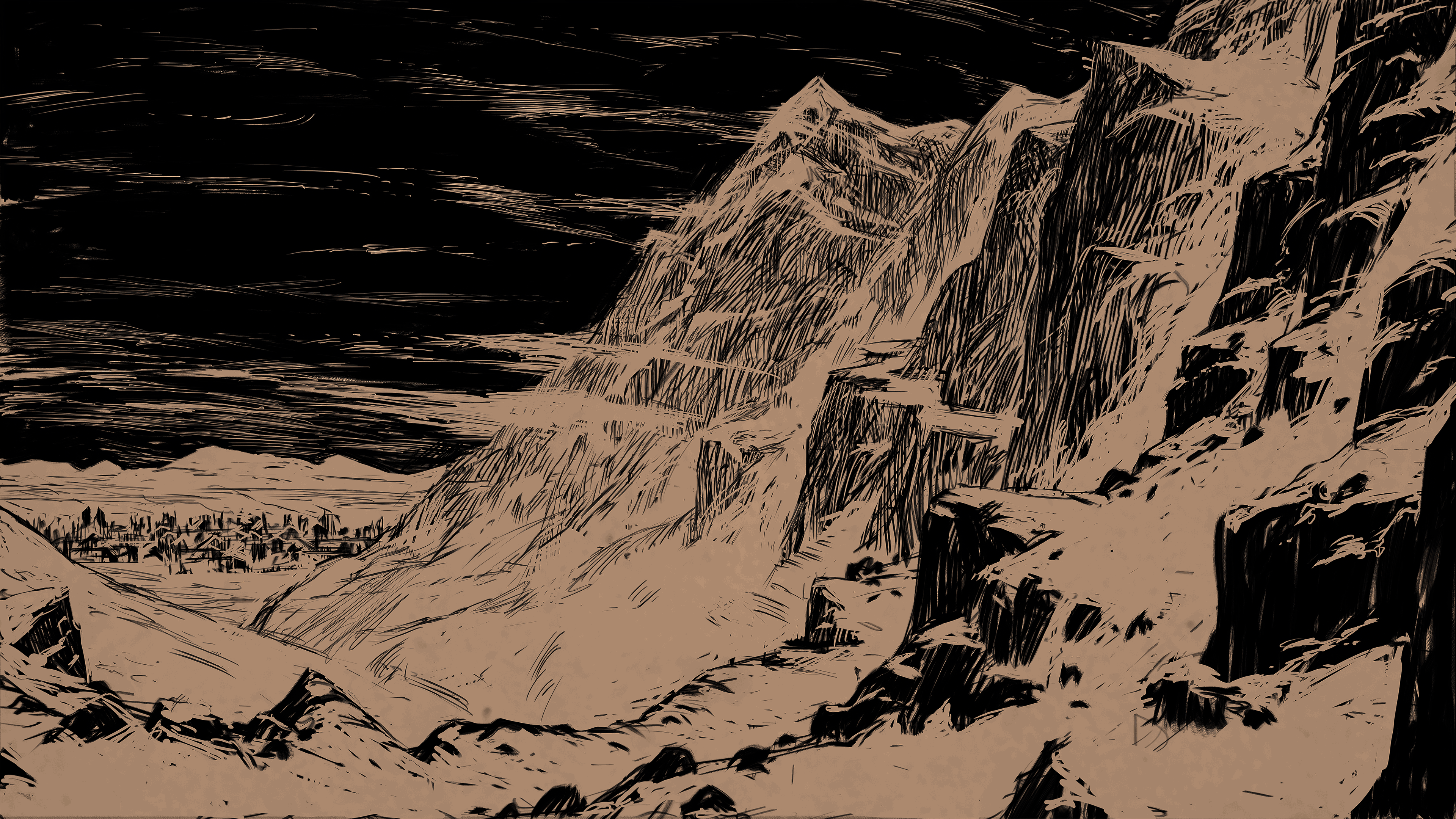 ink-sketch mountain range