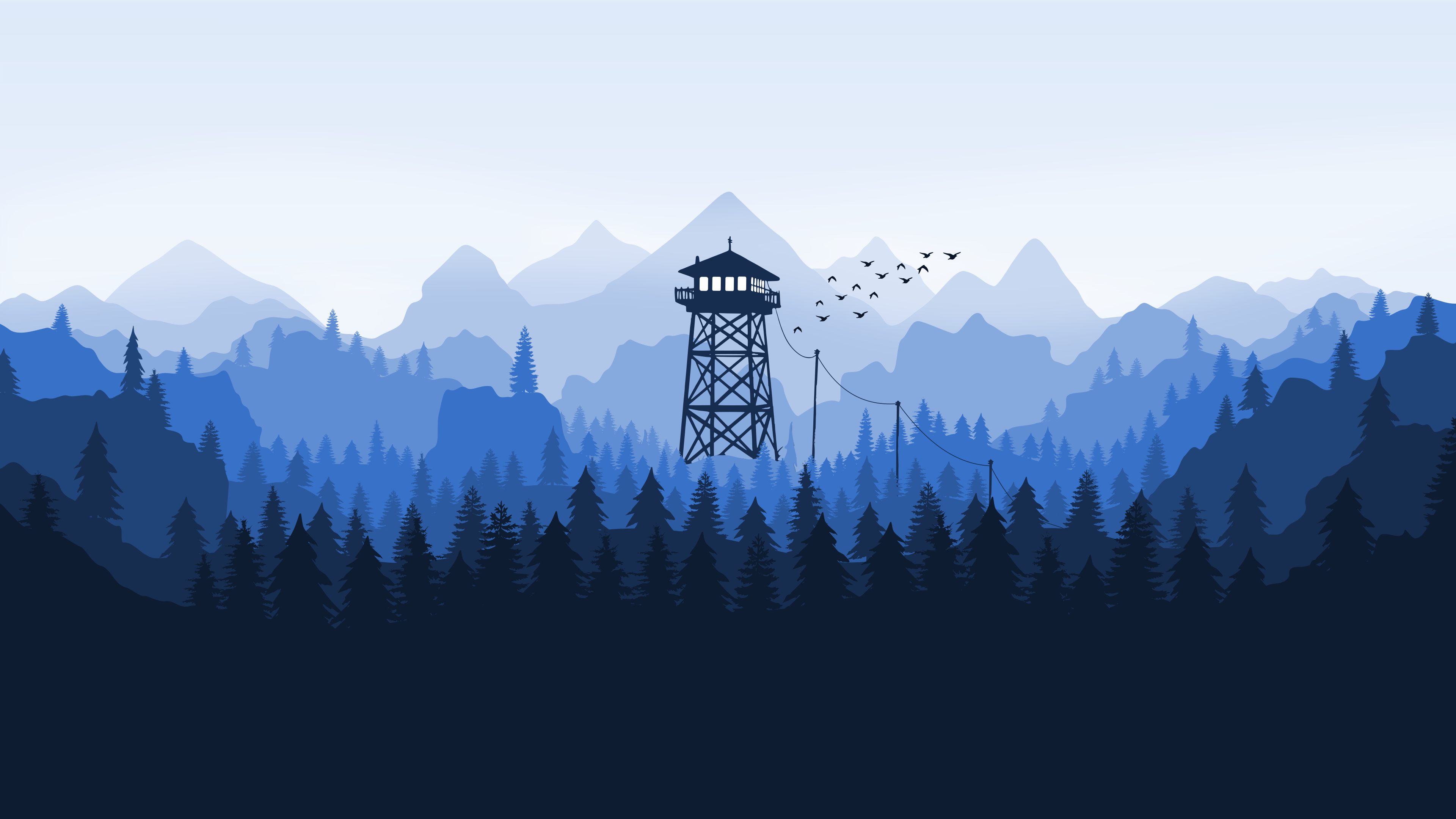 firewatch-style blue silhouette forest