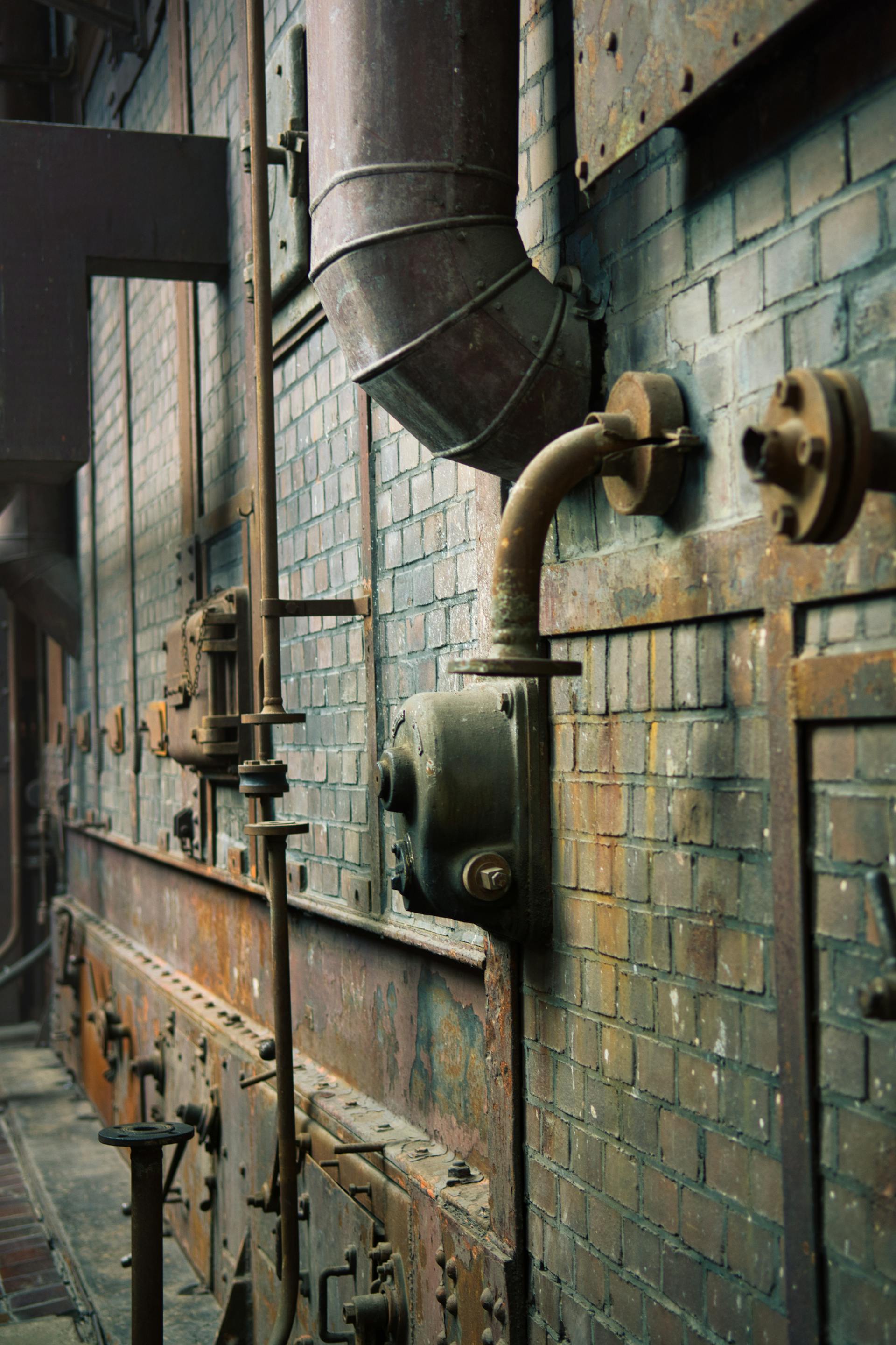 metal pipes, factory interior