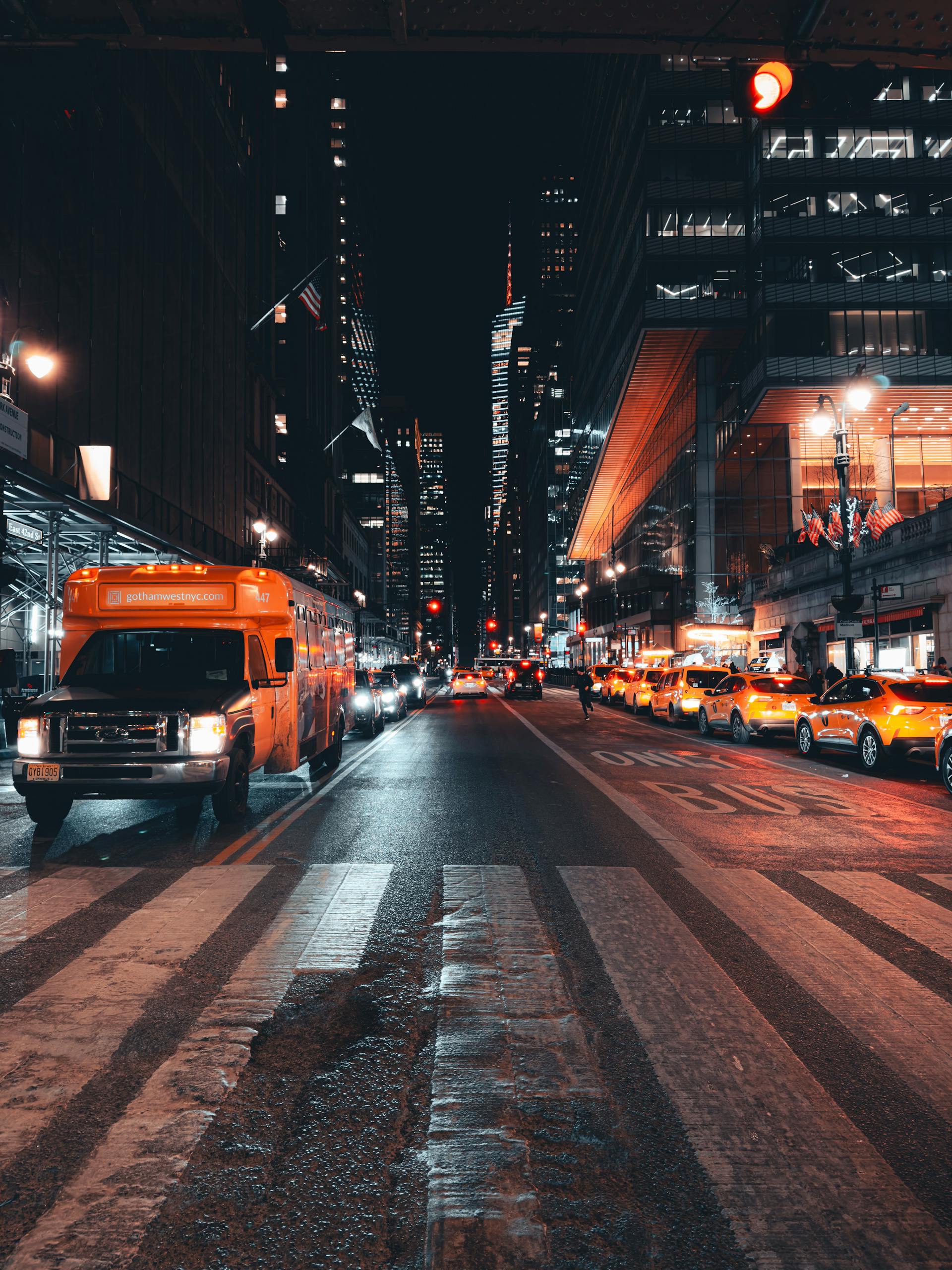 night street, warm artificial light